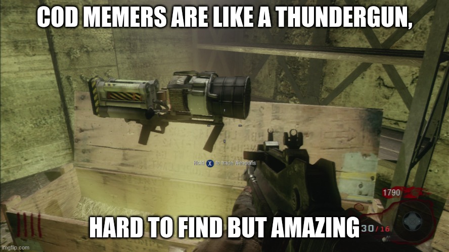 thundergun | COD MEMERS ARE LIKE A THUNDERGUN, HARD TO FIND BUT AMAZING | image tagged in thundergun | made w/ Imgflip meme maker