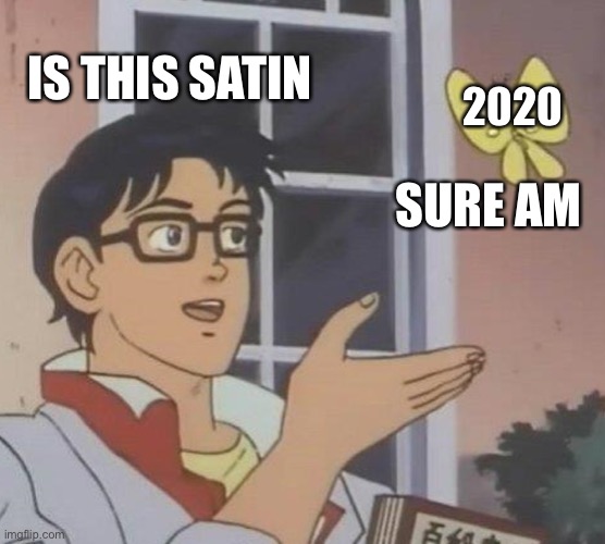 Is This A Pigeon Meme | IS THIS SATIN; 2020; SURE AM | image tagged in memes,is this a pigeon | made w/ Imgflip meme maker