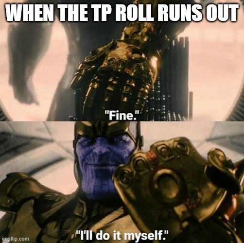 Such a hassle | WHEN THE TP ROLL RUNS OUT | image tagged in fine i'll do it myself | made w/ Imgflip meme maker