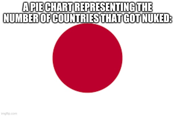 *sad nagasaki noises* | A PIE CHART REPRESENTING THE NUMBER OF COUNTRIES THAT GOT NUKED: | image tagged in america,japan,flag,japanese,nuke | made w/ Imgflip meme maker