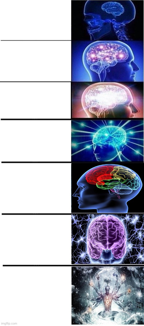 High Quality Expanding Brain w/ 7 Panels Blank Meme Template