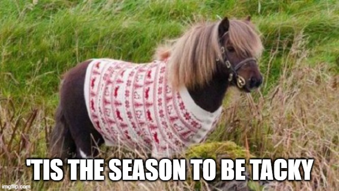 Horse & Christmas Sweater | 'TIS THE SEASON TO BE TACKY | image tagged in horse christmas sweater | made w/ Imgflip meme maker