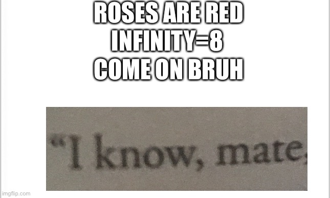 white background | ROSES ARE RED; INFINITY=8; COME ON BRUH | image tagged in white background,harry potter,roses are red | made w/ Imgflip meme maker