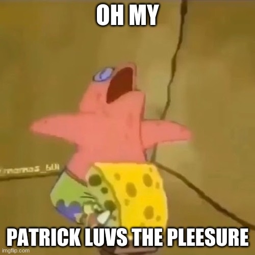 patrick is gay | OH MY; PATRICK LUVS THE PLEESURE | image tagged in funny memes,fun | made w/ Imgflip meme maker