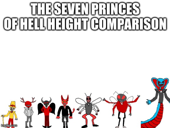 Yeah, Asmodeus is a tall snek (btw seven princes of hell is their group name) | THE SEVEN PRINCES OF HELL HEIGHT COMPARISON | image tagged in blank white template | made w/ Imgflip meme maker