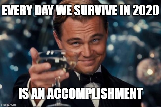 every day survived in 2020 | EVERY DAY WE SURVIVE IN 2020; IS AN ACCOMPLISHMENT | image tagged in memes,leonardo dicaprio cheers,2020 | made w/ Imgflip meme maker