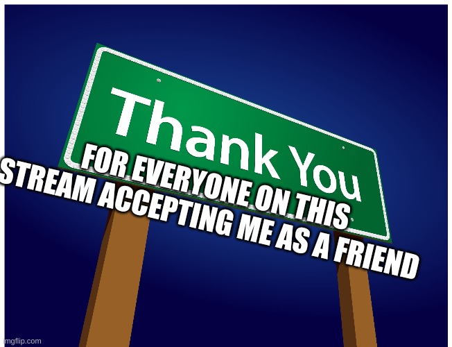 Thanks A Lot, Everyone | FOR EVERYONE ON THIS STREAM ACCEPTING ME AS A FRIEND | image tagged in ty,memes,thank you | made w/ Imgflip meme maker