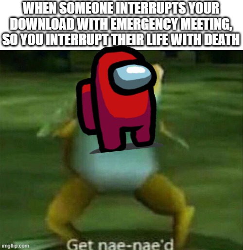 get nae-nae'd |  WHEN SOMEONE INTERRUPTS YOUR DOWNLOAD WITH EMERGENCY MEETING, SO YOU INTERRUPT THEIR LIFE WITH DEATH | image tagged in get nae-nae'd,among us | made w/ Imgflip meme maker