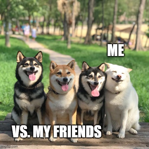 Friends | ME; VS. MY FRIENDS | image tagged in dogs,friends | made w/ Imgflip meme maker
