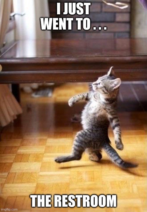 Cool Cat Stroll | I JUST WENT TO . . . THE RESTROOM | image tagged in memes,cool cat stroll | made w/ Imgflip meme maker