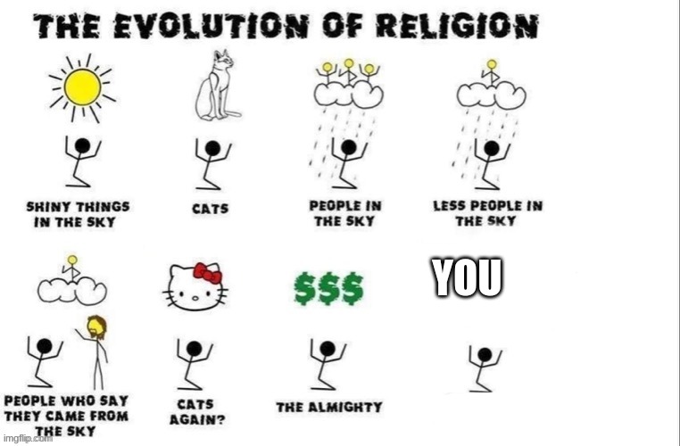 the evolution of religion | YOU | image tagged in the evolution of religion | made w/ Imgflip meme maker