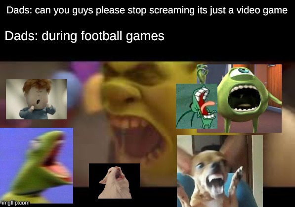 dads during football games | Dads: during football games; Dads: can you guys please stop screaming its just a video game | image tagged in memes | made w/ Imgflip meme maker