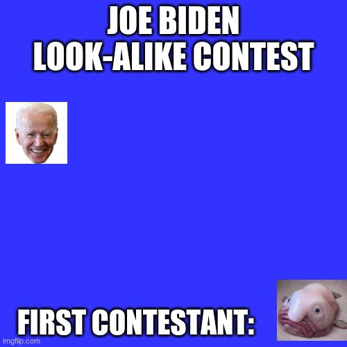 Blank Transparent Square | JOE BIDEN LOOK-ALIKE CONTEST; FIRST CONTESTANT: | image tagged in memes,blank transparent square | made w/ Imgflip meme maker