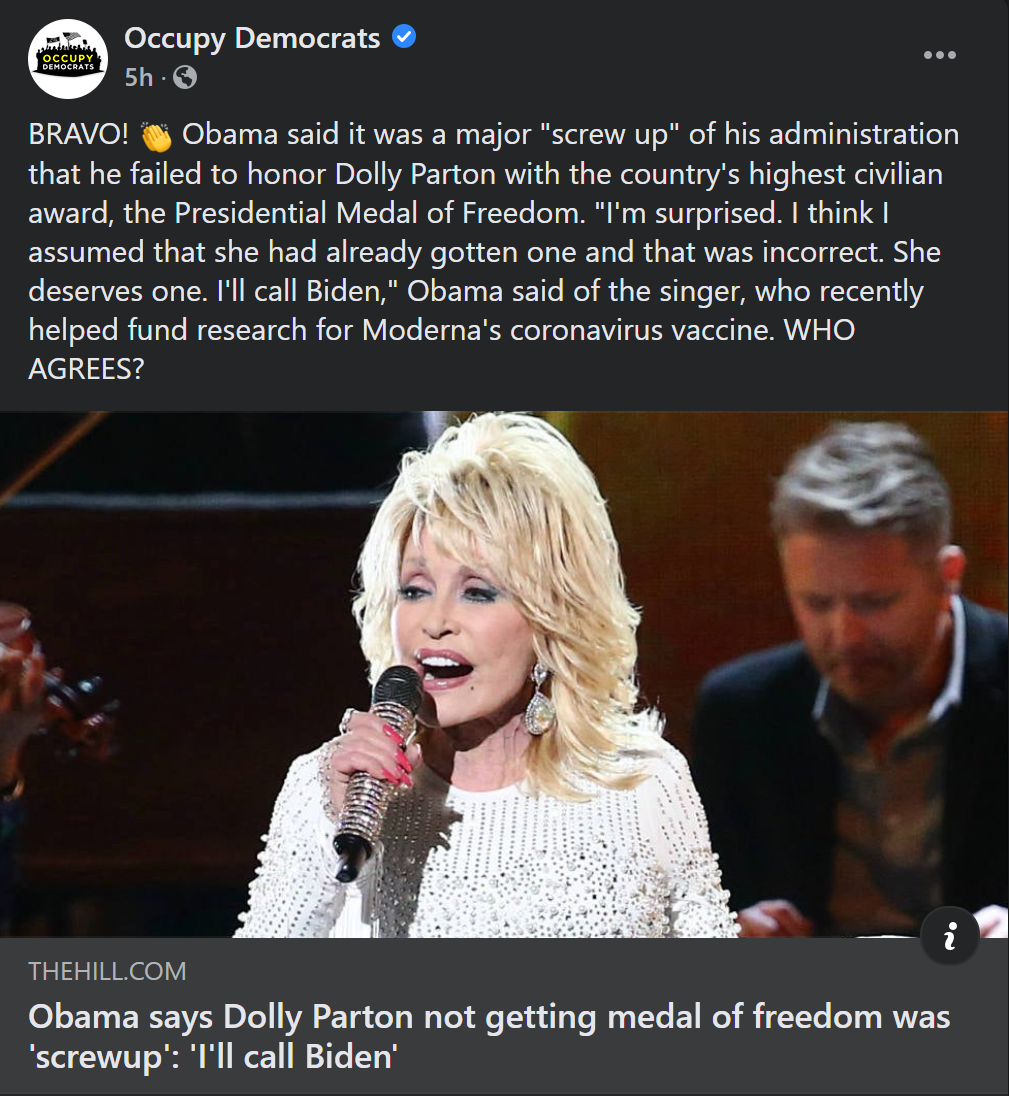 High Quality Dolly Parton Presidential Medal of Freedom Blank Meme Template