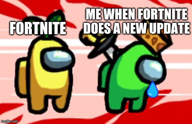 Among Us Stab | FORTNITE; ME WHEN FORTNITE DOES A NEW UPDATE | image tagged in among us stab | made w/ Imgflip meme maker