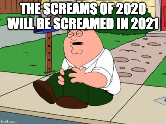 Family Guy Knee | THE SCREAMS OF 2020 WILL BE SCREAMED IN 2021 | image tagged in family guy knee | made w/ Imgflip meme maker