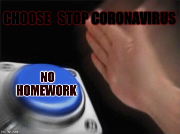 Blank Nut Button | CHOOSE   STOP CORONAVIRUS; NO HOMEWORK | image tagged in memes,blank nut button | made w/ Imgflip meme maker