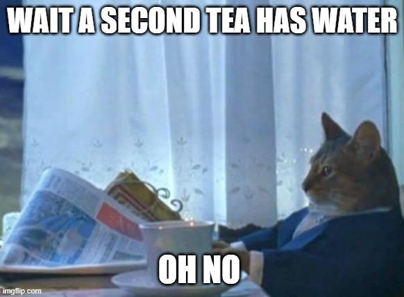 The Mistake | WAIT A SECOND TEA HAS WATER; OH NO | image tagged in memes,i should buy a boat cat | made w/ Imgflip meme maker