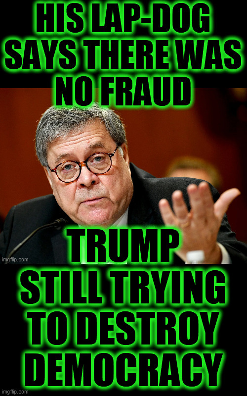 ELECTION FAIR! NO FRAUD! Overgrown toddler president acts like a brat who didn't get ice cream. Undermining our country, daily! | TRUMP
STILL TRYING
TO DESTROY
DEMOCRACY | image tagged in trump traitor,overgrown toddler,fair election,no fraud,william barr,trump destroying democracy | made w/ Imgflip meme maker
