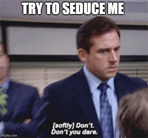 (softly) Don't. Don't you dare | TRY TO SEDUCE ME | image tagged in softly don't don't you dare | made w/ Imgflip meme maker
