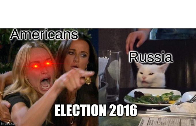 Woman Yelling At Cat | Americans; Russia; ELECTION 2016 | image tagged in memes,election 2016,rage | made w/ Imgflip meme maker