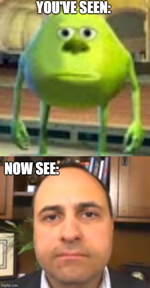unimpressed tommy | YOU'VE SEEN:; NOW SEE: | image tagged in sully wazowski,unimpressed tommy,memes,new template | made w/ Imgflip meme maker