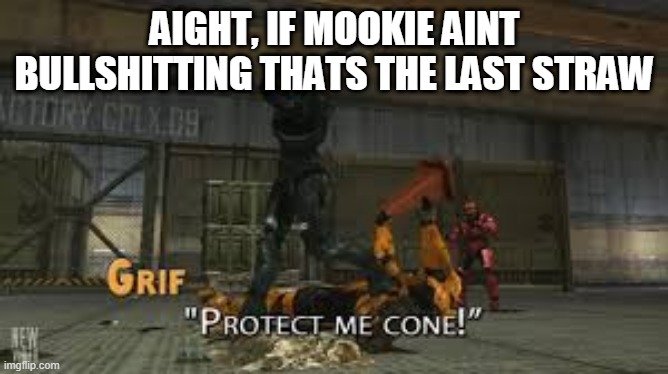 Protect me cone | AIGHT, IF MOOKIE AINT BULLSHITTING THATS THE LAST STRAW | image tagged in protect me cone | made w/ Imgflip meme maker