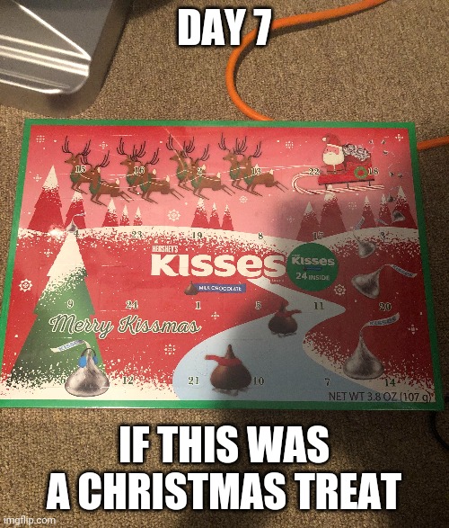 Day 7: Christmas Treat | DAY 7; IF THIS WAS A CHRISTMAS TREAT | image tagged in funny,memes,christmas,kisses,chocolate | made w/ Imgflip meme maker