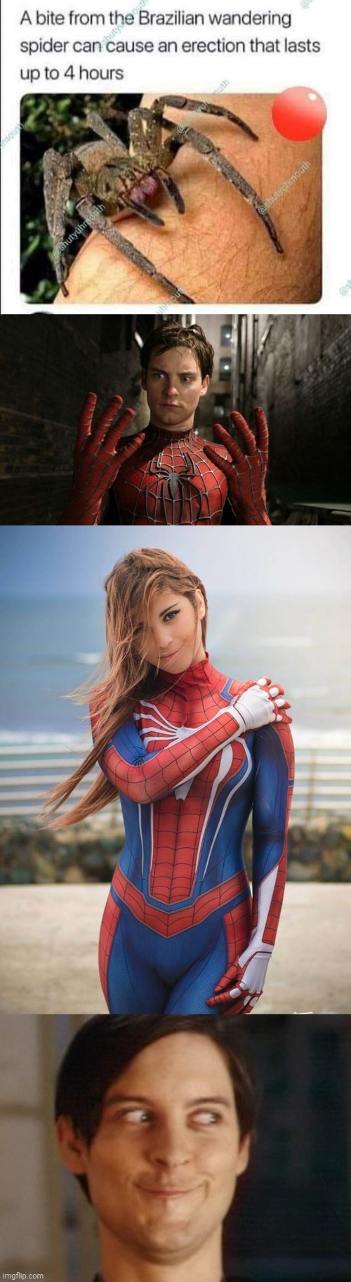 Spidey's Secret | image tagged in spiderwoman,memes,spiderman peter parker | made w/ Imgflip meme maker