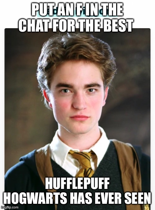 Cedric Diggory is cute | PUT AN F IN THE CHAT FOR THE BEST; HUFFLEPUFF HOGWARTS HAS EVER SEEN | image tagged in rip | made w/ Imgflip meme maker