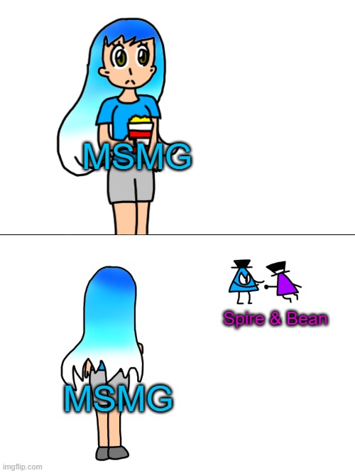 MSMG; Spire & Bean; MSMG | image tagged in frozetta watching a fight | made w/ Imgflip meme maker