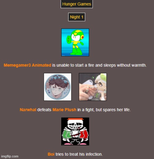 Night 1 (1) | image tagged in hunger games | made w/ Imgflip meme maker