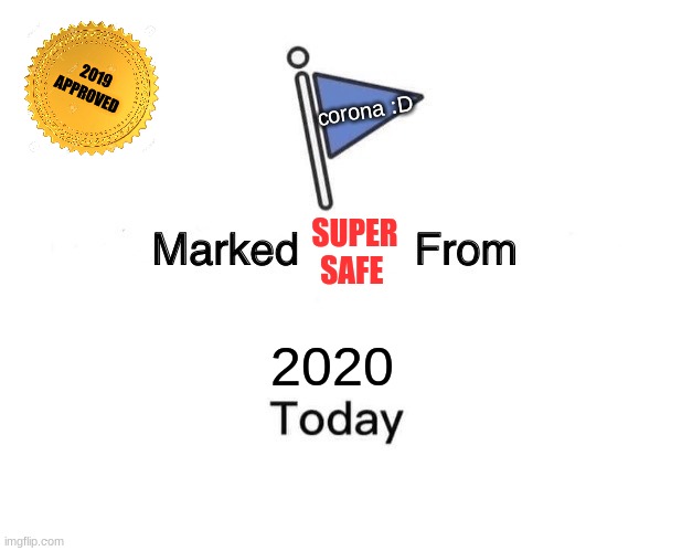 seems legit | 2019 APPROVED; corona :D; SUPER SAFE; 2020 | image tagged in memes,marked safe from | made w/ Imgflip meme maker