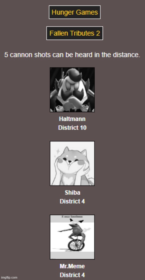 The F in the chat (N1/D2 part 1) | image tagged in hunger games | made w/ Imgflip meme maker