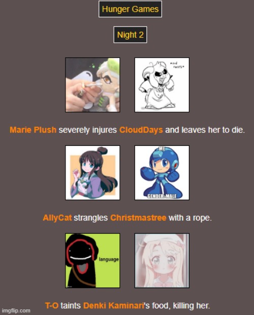 Night 2 (1) | image tagged in hunger games | made w/ Imgflip meme maker