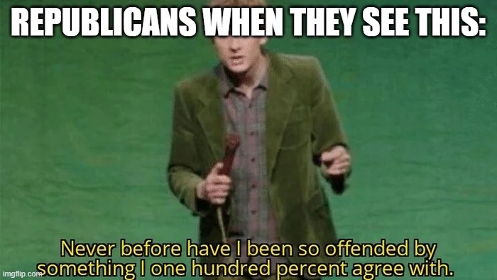 Never have i been so offended | REPUBLICANS WHEN THEY SEE THIS: | image tagged in never have i been so offended | made w/ Imgflip meme maker