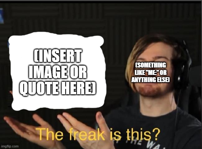 New template: The freak is this? | (INSERT IMAGE OR QUOTE HERE); (SOMETHING LIKE "ME:" OR ANYTHING ELSE) | image tagged in the freak is this | made w/ Imgflip meme maker