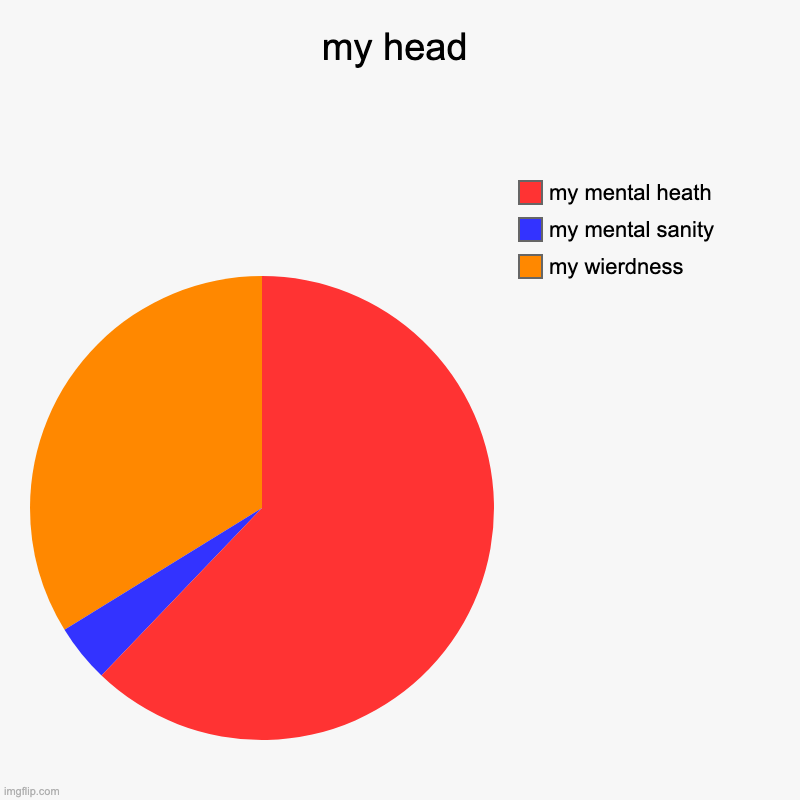 my head | my wierdness, my mental sanity, my mental heath | image tagged in charts,pie charts | made w/ Imgflip chart maker
