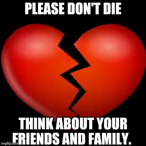 Even I Really Care About You | PLEASE DON'T DIE; THINK ABOUT YOUR FRIENDS AND FAMILY. | image tagged in broken hearted | made w/ Imgflip meme maker