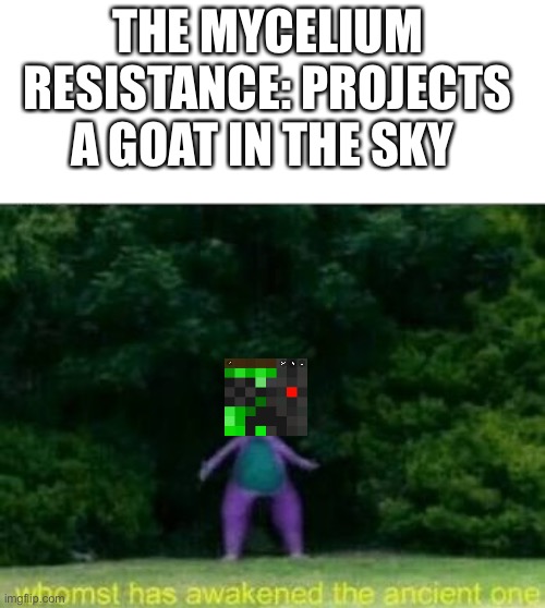 HermitCraft problems 10 | THE MYCELIUM RESISTANCE: PROJECTS A GOAT IN THE SKY | image tagged in whomst has awakened the ancient one | made w/ Imgflip meme maker