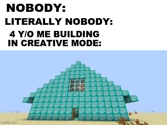Wow, Must be expensive.... | NOBODY:; LITERALLY NOBODY:; 4 Y/O ME BUILDING IN CREATIVE MODE: | image tagged in memes,minecraft,diamonds,house,creative | made w/ Imgflip meme maker