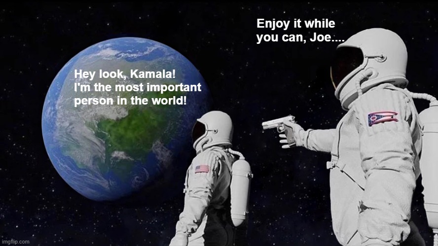 Enjoy It While You Can! | Enjoy it while you can, Joe.... Hey look, Kamala!
I'm the most important
person in the world! | image tagged in memes,always has been,biden,kamala harris,election 2020,success | made w/ Imgflip meme maker