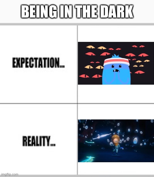 An aquarium of serenity awaits you! | BEING IN THE DARK | image tagged in expectation vs reality,serenity | made w/ Imgflip meme maker