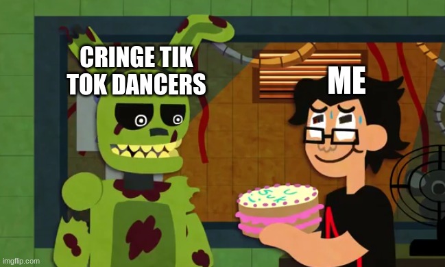 Markiplier | CRINGE TIK TOK DANCERS; ME | image tagged in there is cake | made w/ Imgflip meme maker