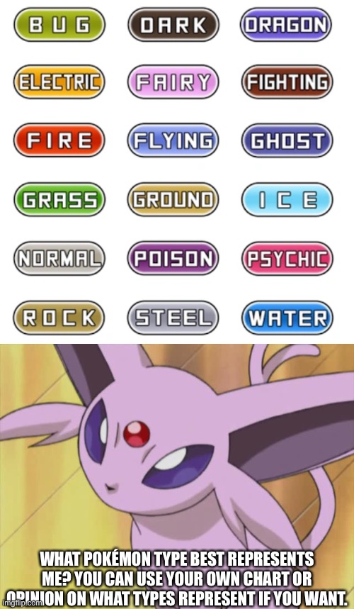 Or you don’t have to use them at all | WHAT POKÉMON TYPE BEST REPRESENTS ME? YOU CAN USE YOUR OWN CHART OR OPINION ON WHAT TYPES REPRESENT IF YOU WANT. | made w/ Imgflip meme maker