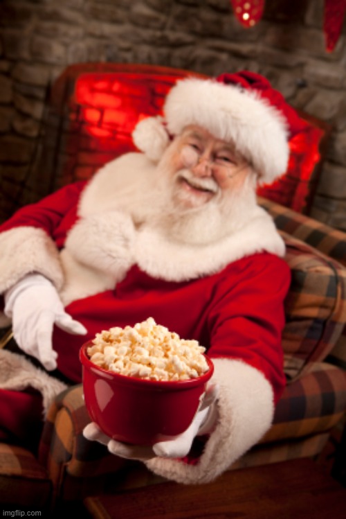 Santa popcorn. When you grab the popcorn in December. | image tagged in santa popcorn,popcorn,santa,santa claus,reaction,reactions | made w/ Imgflip meme maker