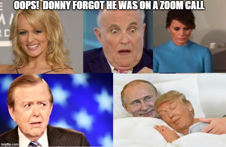 Donny Forgets He Was On Zoom Call | OOPS!  DONNY FORGOT HE WAS ON A ZOOM CALL | image tagged in trump,putin,rudy giuliani,melania,stormy daniels,zoom | made w/ Imgflip meme maker