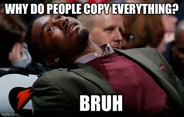 Bruh | WHY DO PEOPLE COPY EVERYTHING? | image tagged in bruh | made w/ Imgflip meme maker