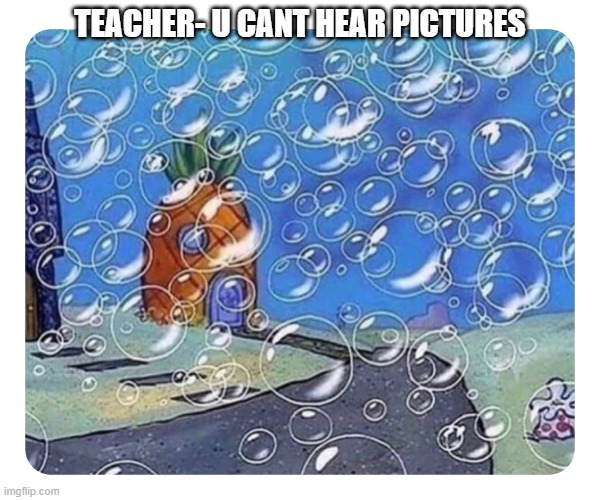 spongebob |  TEACHER- U CANT HEAR PICTURES | image tagged in bubbles,spongebob | made w/ Imgflip meme maker