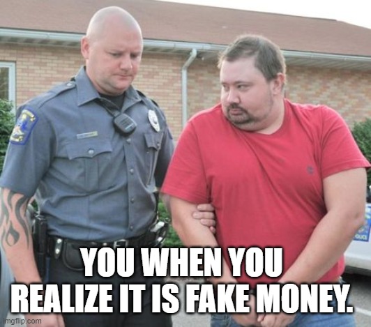 man get arrested | YOU WHEN YOU REALIZE IT IS FAKE MONEY. | image tagged in man get arrested | made w/ Imgflip meme maker